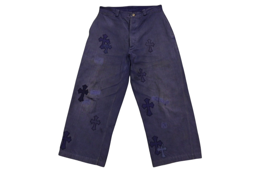 CHROME HEARTS クロムハーツ フランス限定 クロスパッチ デニムパンツ クロスボール コットン ネイビー サイズ2 美品 中古 4b004129 