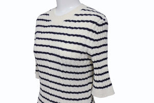 極美品 CHANEL シャネル 23SS ニットワンピース P74153K10655 サイズ36 ココマーク ボーダー アイボリー ネイビー 背中開き 中古 4b004130