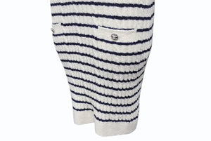 極美品 CHANEL シャネル 23SS ニットワンピース P74153K10655 サイズ36 ココマーク ボーダー アイボリー ネイビー 背中開き 中古 4b004130