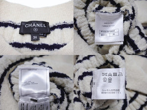 極美品 CHANEL シャネル 23SS ニットワンピース P74153K10655 サイズ36 ココマーク ボーダー アイボリー ネイビー 背中開き 中古 4b004130