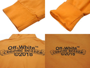 CHROME HEARTS クロムハーツ OFF WHITE オフホワイト ロゴプリント プルオーバーパーカー フーディ オレンジ サイズM 良品 中古 4b004133