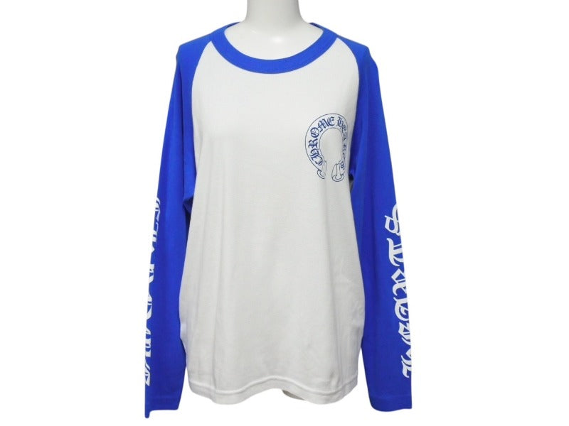 極美品 CHROME HEARTS クロムハーツ ラグラン長袖Tシャツ サイズM ホースシューアーム CHロゴ プリント 中古 4b004140 