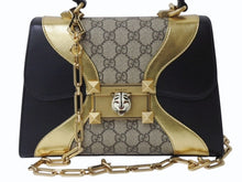 Load image into Gallery viewer, GUCCI グッチ ハンドバッグ GGスプリーム タイガーヘッド 2WAY ブラック ゴールド カーフ 497996 美品 中古 4b004141