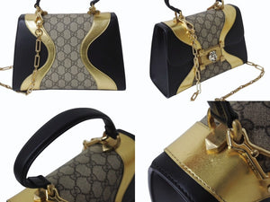 GUCCI グッチ ハンドバッグ GGスプリーム タイガーヘッド 2WAY ブラック ゴールド カーフ 497996 美品 中古 4b004141