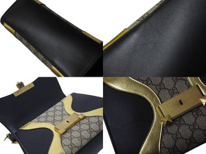 GUCCI グッチ ハンドバッグ GGスプリーム タイガーヘッド 2WAY ブラック ゴールド カーフ 497996 美品 中古 4b004141