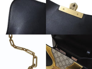 GUCCI グッチ ハンドバッグ GGスプリーム タイガーヘッド 2WAY ブラック ゴールド カーフ 497996 美品 中古 4b004141