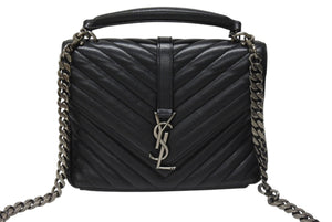 YVES SAINT LAURENT イヴサンローラン サッチェル キルティング チェーンショルダーバッグ 428056 ブラック メタルブラック金具 美品 中古 4b004142