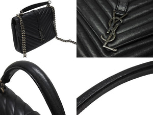 YVES SAINT LAURENT イヴサンローラン サッチェル キルティング チェーンショルダーバッグ 428056 ブラック メタルブラック金具 美品 中古 4b004142