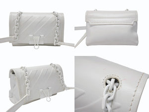 OFF WHITE オフホワイト バインダー クリップ ソフト ショルダーバッグ レザー ホワイト 良品 中古 4b004147