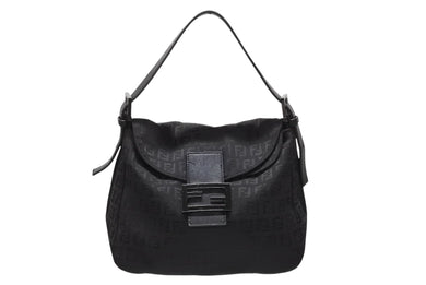 FENDI フェンディ ハンドバッグ 8BR004 マンマバケット ブラック キャンバス レザー ズッキーノ柄 ガンメタル金具 美品 中古 4b004166