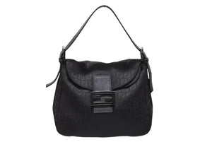 FENDI フェンディ ハンドバッグ 8BR004 マンマバケット ブラック キャンバス レザー ズッキーノ柄 ガンメタル金具 美品 中古 4b004166