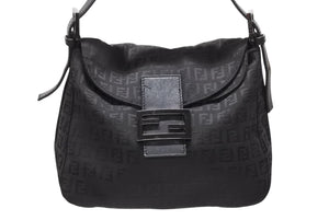 FENDI フェンディ ハンドバッグ 8BR004 マンマバケット ブラック キャンバス レザー ズッキーノ柄 ガンメタル金具 美品 中古 4b004166