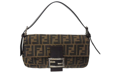 FENDI フェンディ ハンドバッグ マンマバケット ブラウン キャンバス レザー 26424 シルバー金具 美品 中古 4b004167