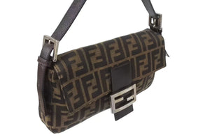 FENDI フェンディ ハンドバッグ マンマバケット ブラウン キャンバス レザー 26424 シルバー金具 美品 中古 4b004167
