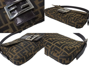 FENDI フェンディ ハンドバッグ マンマバケット ブラウン キャンバス レザー 26424 シルバー金具 美品 中古 4b004167