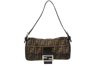 極美品 FENDI フェンディ マンマバケット ワンショルダーバッグ ズッカ柄 キャンバス レザー ブラウン シルバー金具 中古 4b004168