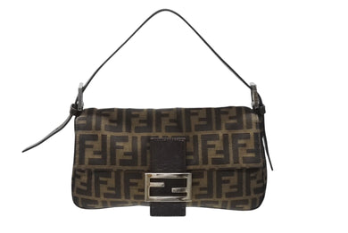 FENDI フェンディ マンマバケット ワンショルダーバッグ ズッカ柄 キャンバス レザー ブラウン シルバー金具 美品 中古 4b004170