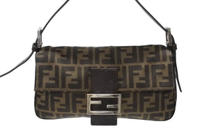 FENDI フェンディ マンマバケット ワンショルダーバッグ ズッカ柄 キャンバス レザー ブラウン シルバー金具 美品 中古 4b004170