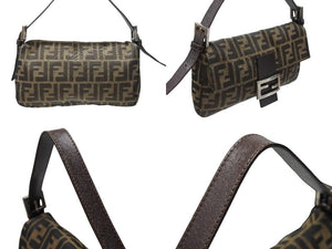 FENDI フェンディ マンマバケット ワンショルダーバッグ ズッカ柄 キャンバス レザー ブラウン シルバー金具 美品 中古 4b004170