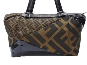 FENDI フェンディ ズッカ柄 ハンドバッグ AO64176 キャンバス エナメル ブラウン ブラックメタル金具 美品 中古 4b004171 正規品