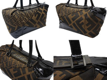 Load image into Gallery viewer, FENDI フェンディ ズッカ柄 ハンドバッグ AO64176 キャンバス エナメル ブラウン ブラックメタル金具 美品 中古 4b004171 正規品