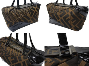 FENDI フェンディ ズッカ柄 ハンドバッグ AO64176 キャンバス エナメル ブラウン ブラックメタル金具 美品 中古 4b004171 正規品