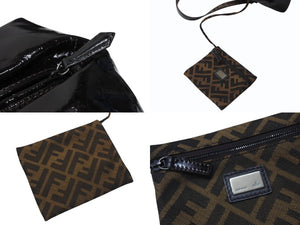 FENDI フェンディ ズッカ柄 ハンドバッグ AO64176 キャンバス エナメル ブラウン ブラックメタル金具 美品 中古 4b004171 正規品