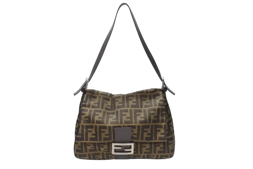 FENDI フェンディ ハンドバッグ マンマバケット ブラウン キャンバス レザー 26325 シルバー金具 美品 中古 4b004173
