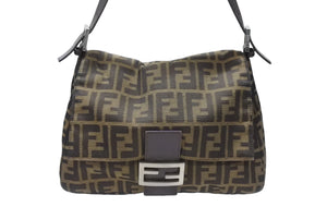 FENDI フェンディ ハンドバッグ マンマバケット ブラウン キャンバス レザー 26325 シルバー金具 美品 中古 4b004173