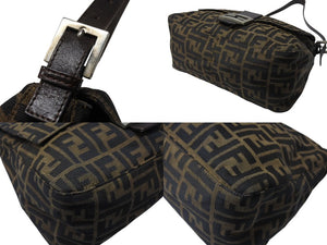 FENDI フェンディ ハンドバッグ マンマバケット ブラウン キャンバス レザー 26325 シルバー金具 美品 中古 4b004173