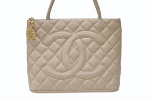 CHANEL シャネル 復刻トート トートバッグ A01804 7番台 ココマーク キャビアスキン ベージュ ゴールド金具 美品 中古 4b004174