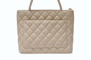 CHANEL シャネル 復刻トート トートバッグ A01804 7番台 ココマーク キャビアスキン ベージュ ゴールド金具 美品 中古 4b004174