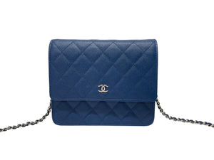 極美品 CHANEL シャネル チェーンウォレット 17 ショルダーバッグ ココマーク 24番台 ブルー シルバー金具 中古 4b004175
