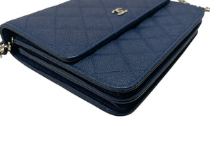 極美品 CHANEL シャネル チェーンウォレット 17 ショルダーバッグ ココマーク 24番台 ブルー シルバー金具 中古 4b004175