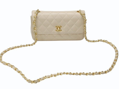 CHANEL シャネル ミニマトラッセ ショルダーバッグ チェーンショルダーバッグ 1番台 ラムスキン ベージュ ゴールド金具 美品 中古 4b004176