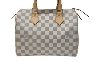 極美品 LOUIS VUITTON ルイヴィトン スピーディ25 ハンドバッグ N41371 ダミエアズールキャンバス ホワイト ブラウン 中古 4b004185