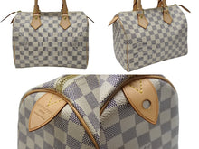 Load image into Gallery viewer, 極美品 LOUIS VUITTON ルイヴィトン スピーディ25 ハンドバッグ N41371 ダミエアズールキャンバス ホワイト ブラウン 中古 4b004185