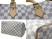 Load image into Gallery viewer, 極美品 LOUIS VUITTON ルイヴィトン スピーディ25 ハンドバッグ N41371 ダミエアズールキャンバス ホワイト ブラウン 中古 4b004185