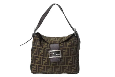 FENDI フェンディ マンマバケット ワンショルダーバッグ 26426 ズッカ柄 キャンバス レザー ブラウン シルバー金具 美品 中古 4b004186