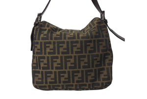 FENDI フェンディ マンマバケット ワンショルダーバッグ 26426 ズッカ柄 キャンバス レザー ブラウン シルバー金具 美品 中古 4b004186