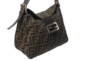 FENDI フェンディ マンマバケット ワンショルダーバッグ 26426 ズッカ柄 キャンバス レザー ブラウン シルバー金具 美品 中古 4b004186