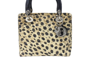 CHRISTIAN DIOR クリスチャンディオール レディディオール ハンドバッグ カナージュ レオパード ブラック ベージュ 美品 中古 4b004191