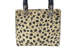 CHRISTIAN DIOR クリスチャンディオール レディディオール ハンドバッグ カナージュ レオパード ブラック ベージュ 美品 中古 4b004191