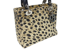 CHRISTIAN DIOR クリスチャンディオール レディディオール ハンドバッグ カナージュ レオパード ブラック ベージュ 美品 中古 4b004191
