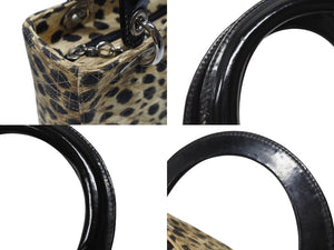 CHRISTIAN DIOR クリスチャンディオール レディディオール ハンドバッグ カナージュ レオパード ブラック ベージュ 美品 中古 4b004191