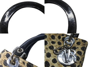 CHRISTIAN DIOR クリスチャンディオール レディディオール ハンドバッグ カナージュ レオパード ブラック ベージュ 美品 中古 4b004191