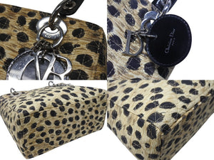CHRISTIAN DIOR クリスチャンディオール レディディオール ハンドバッグ カナージュ レオパード ブラック ベージュ 美品 中古 4b004191