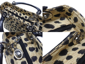 CHRISTIAN DIOR クリスチャンディオール レディディオール ハンドバッグ カナージュ レオパード ブラック ベージュ 美品 中古 4b004191