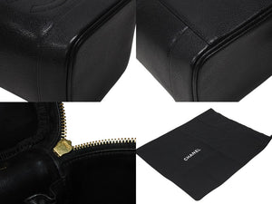 極美品 CHANEL シャネル バニティ ハンドバッグ ブラック キャビアスキン 3番台 ココマーク ロゴ 小物入れ ゴールド金具 中古 4b004192
