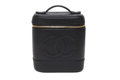 極美品 CHANEL シャネル バニティ ハンドバッグ ブラック キャビアスキン 3番台 ココマーク ロゴ 小物入れ ゴールド金具 中古 4b004192